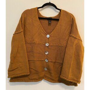 Pure Hand Knit Chunky Cardigan Sweater Buttons Long Sleeve Tan Brown Small/Med